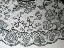 Load image into Gallery viewer, 1920s Black Silk Chiffon Gown Chantilly Lace Attached Cape
