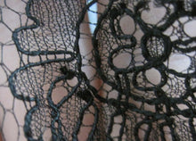 Load image into Gallery viewer, 1920s Black Silk Chiffon Gown Chantilly Lace Attached Cape