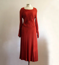 Load image into Gallery viewer, 1930s Asymmetrical Paprika Rayon Crepe Dress