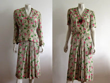 Load image into Gallery viewer, 1940s Onondaga Silk Dress Pink Green Floral Print 2 Piece
