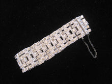 Load image into Gallery viewer, Antique 1920s Art Deco Rhinestone Bracelet Wide Link Chatons Rhodium Plating