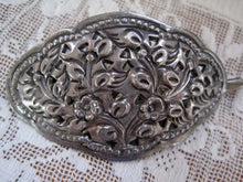Load image into Gallery viewer, Antique Edwardian Art Nouveau Sterling Silver Hair Clip Barrette Repousse Floral Pattern