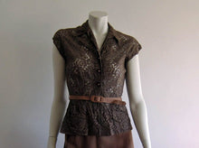 Load image into Gallery viewer, 1940s Brown Illusion Lace Blouse L'Aiglon