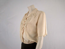 Load image into Gallery viewer, 1940s Tailored Silk Blouse Embroidery Pulled Thread Work Chinese Export