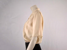 Load image into Gallery viewer, 1940s Tailored Silk Blouse Embroidery Pulled Thread Work Chinese Export