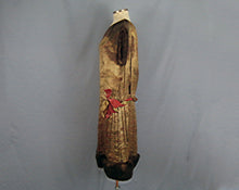 Load image into Gallery viewer, 1920s Gold Floral Lame Flapper Dress Brown Mink Fur Trim