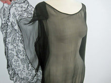 Load image into Gallery viewer, 1920s Black Silk Chiffon Gown Chantilly Lace Attached Cape