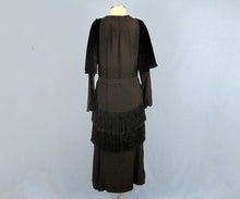 Load image into Gallery viewer, 1920s Black Silk Fringed Flapper Dress Long Sleeve
