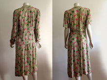 Load image into Gallery viewer, 1940s Onondaga Silk Dress Pink Green Floral Print 2 Piece