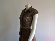 Load image into Gallery viewer, 1940s Brown Illusion Lace Blouse L'Aiglon