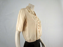 Load image into Gallery viewer, 1940s Tailored Silk Blouse Embroidery Pulled Thread Work Chinese Export