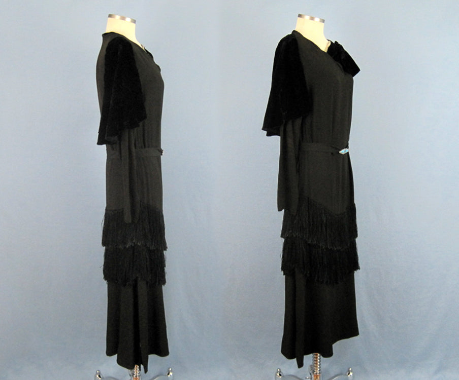 Incredible 1920s Black Silk Fringed Flapper Dress Incredible 1920s Black Silk Fringed Flapper Dress