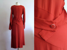 Load image into Gallery viewer, 1930s Asymmetrical Paprika Rayon Crepe Dress