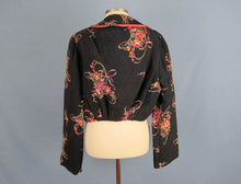 Load image into Gallery viewer, 1940s Bed Jacket Quilted Floral Print Black Rayon Kamore