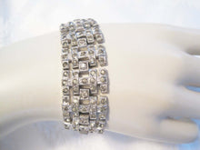 Load image into Gallery viewer, Antique 1920s Art Deco Rhinestone Bracelet Wide Link Chatons Rhodium Plating