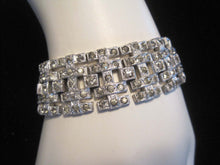 Load image into Gallery viewer, Antique 1920s Art Deco Rhinestone Bracelet Wide Link Chatons Rhodium Plating