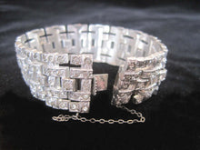 Load image into Gallery viewer, Antique 1920s Art Deco Rhinestone Bracelet Wide Link Chatons Rhodium Plating