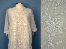 Load image into Gallery viewer, 1920s Embroidered White Silk Net Lace Wedding Dress