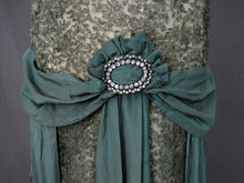 Load image into Gallery viewer, Jade Green Silk Lame Sash with Paste Rhinestone Buckle