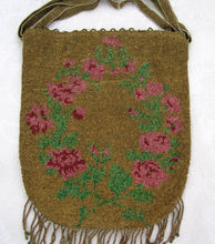 Load image into Gallery viewer, 1920s Beaded Flapper Purse Micro Bead Reticule Pink Roses