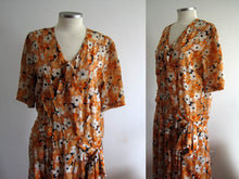 Load image into Gallery viewer, 1920s Silk Flapper Dress Orange Floral Novelty Print