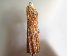 Load image into Gallery viewer, 1920s Silk Flapper Dress Orange Floral Novelty Print