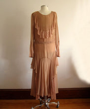 Load image into Gallery viewer, 1920s Silk Flapper Dress Dusty Rose Illusion Lace Cape Collar