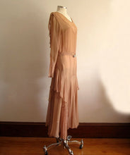 Load image into Gallery viewer, 1920s Silk Flapper Dress Dusty Rose Illusion Lace