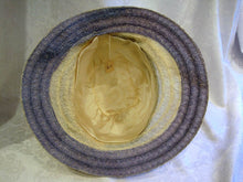 Load image into Gallery viewer, DEADSTOCK 1920s Flapper Cloche Hat Cream Blue Raffia Wide Brim