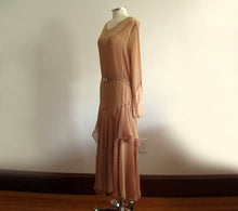 Load image into Gallery viewer, 1920s Silk Flapper Dress Dusty Rose Illusion Lace
