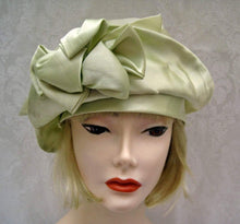 Load image into Gallery viewer, 1920s Green Silk Cloche Hat Pastel Green DEADSTOCK Cloche 21"