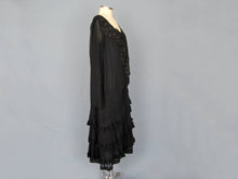 Load image into Gallery viewer, 1920s Blue Silk Dress Honeycomb Smocking Schiffli Lace Flapper Dress