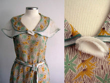 Load image into Gallery viewer, 1930s Green Mustard Floral Print Cotton Voile Day Dress Excellent