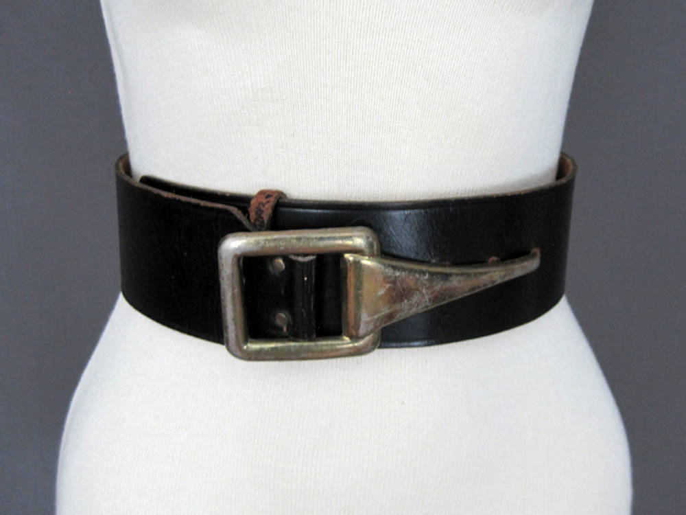 Modern Black Leather Belt with Brass Hook Buckle, 'Autonomous at Night