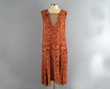 Load image into Gallery viewer, 1920s Silk Flapper Dress Orange Burnout Velvet Egyptian Revival