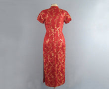 Load image into Gallery viewer, 1950s Chinese Red & Gold Silk Brocade Cheongsam Wiggle Dress