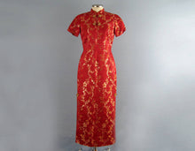 Load image into Gallery viewer, 1950s Chinese Red & Gold Silk Brocade Cheongsam Wiggle Dress