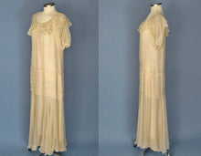 Load image into Gallery viewer, 1930s Ivory Silk Chiffon Dress 30s Silk Wedding Gown