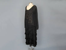 Load image into Gallery viewer, 1920s Blue Silk Dress Honeycomb Smocking Schiffli Lace Flapper Dress