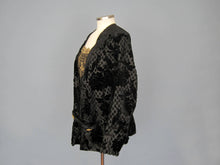 Load image into Gallery viewer, Antique Victorian Bodice Jacket Metal Lace Black Voided Velvet 1880s