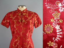 Load image into Gallery viewer, 1950s Chinese Red & Gold Silk Brocade Cheongsam Wiggle Dress