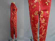 Load image into Gallery viewer, 1950s Chinese Red & Gold Silk Brocade Cheongsam Wiggle Dress