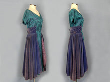Load image into Gallery viewer, 1950s Purple Velvet Teal Brocade Party Swing Dress Vogue Couturier Design