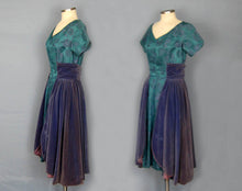 Load image into Gallery viewer, 1950s Purple Velvet Teal Brocade Party Swing Dress Vogue Couturier Design