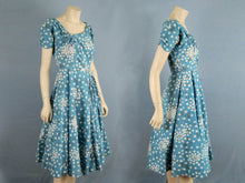 Load image into Gallery viewer, 1950s Blue Floral Swing Dress Circle Skirt Jeanette Alexander