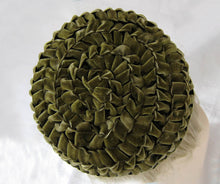 Load image into Gallery viewer, 1950s Pillbox Hat Olive Green Braided Velvet Betmar 21"
