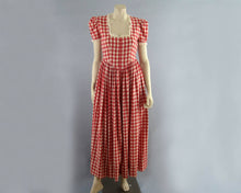Load image into Gallery viewer, 1950s Swing Dress Red White Gingham Full Sweep Gown