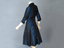Load image into Gallery viewer, 1950s New Look Tailored Suit Blue Black Satin Brocade