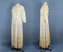 Load image into Gallery viewer, 1910s Edwardian Tea Dress White Broderie Anglais Gown SMALL