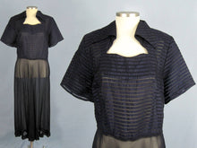 Load image into Gallery viewer, 1940s Navy Blue Sheer Chiffon Dress Satin Trim